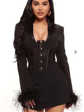 Black Feather Fever Corset Blazer